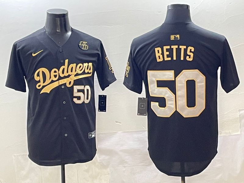 Men Los Angeles Dodgers #50 Betts Black Gold Nike 2025 MLB Jersey style 4269